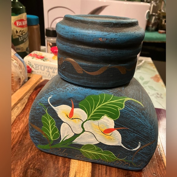 AQUA JARRA MEXICAN CLAY CANTARO JUG WATER POT W/CUP - Picture 1 of 6